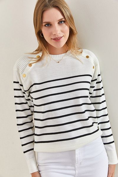 Bianco Lucci Women's Shoulder Button Detailed Knitwear Sweater