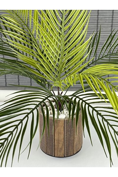 Bahçem Yapay Çiçek Palmiye Ahşap Saksılı Areka Yapay Bitki Salon Çiçeği 9 Dallı 50cm