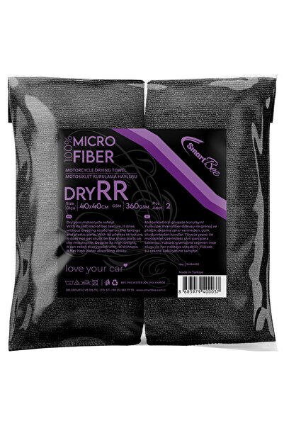 SmartBee Dryrr 2’li Motosiklet Kurulama Havlusu 40x40cm 360gsm – Siyah