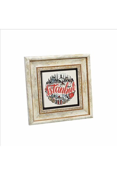Sadrazam Istanbul Symbolic Places Printed Natural Stone Painting 20Cmx20Cm Krt-032