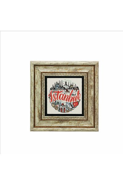 Sadrazam Istanbul Symbolic Places Printed Natural Stone Painting 20Cmx20Cm Krt-032