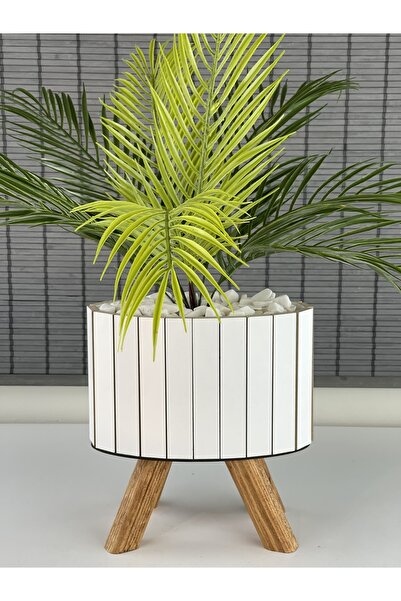 Bahçem Yapay Çiçek Palmiye Ahşap Elips Saksılı Areka Yapay Bitki Salon Çiçeği 9 Dallı 65cm