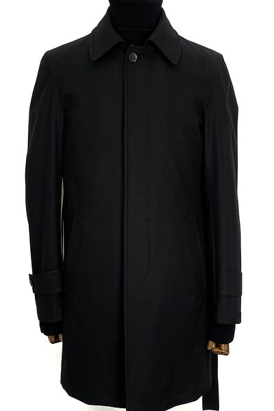 ŞAN GİYİM 3140 Men's Black Vest and Belted Waterproof Polyester Overcoat