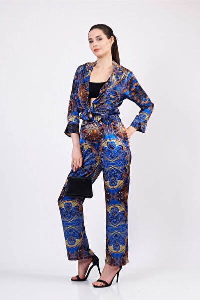 Nomads Felt Saf İpek Gömlek-Pantolon-Pijama Takımı | Mandala Desen Saks Mavi ...