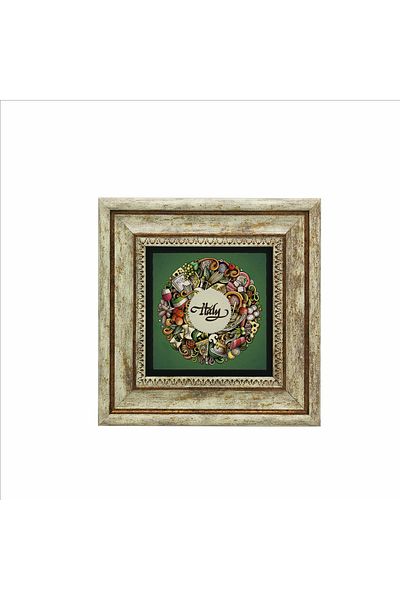 BAKSEPETE Italian Cuisine Symbols Printed Framed Natural Stone Painting 20Cmx20 cm Krg-053