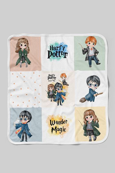 Tuğba Kuğu Organic Double Face Printed Baby Blanket - Cartoon Series - Harry Potter And Friends Patchwork