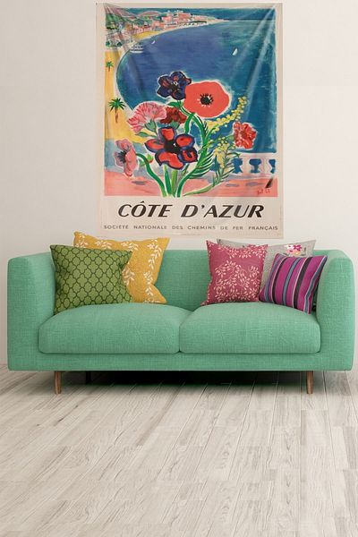 on the clouds Cote D'azur Scenic Stain Resistant Velvet Fabric Wall Cover Wall Carpet Tapestry
