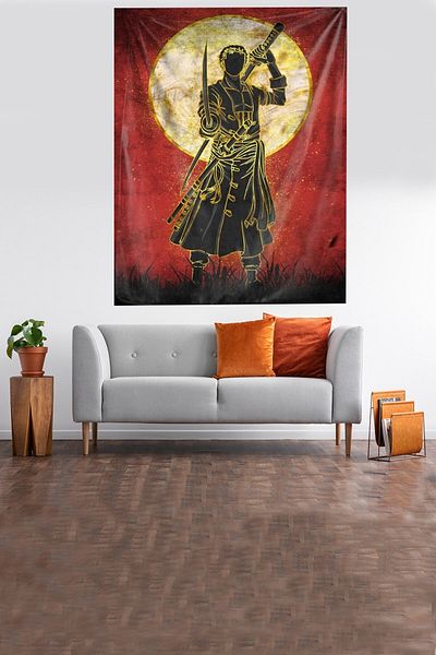 on the clouds Samurai Fighter Fighting Master Warrior Stain Resistant Velvet Fabric Wall Cloth Wall Carpet Tapestry