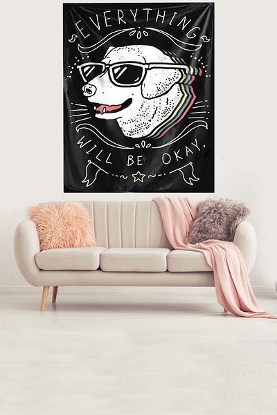 on the clouds Totul va fi bine Mesaj câine rezistent la pete din catifea țesătură perete tapiserie tapiserie