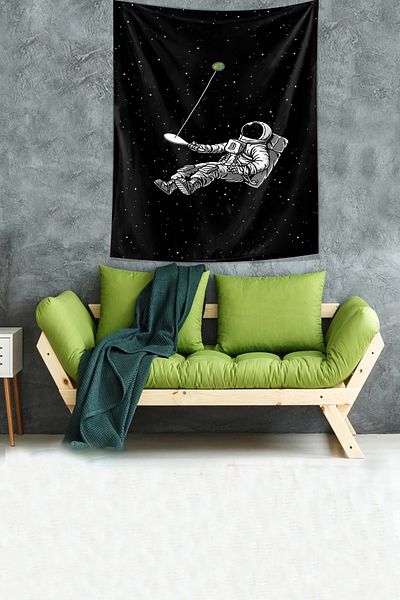 on the clouds Astronaut Playing Pompoms in Space Stain Resistant Velvet Fabric Wall Cloth Wall Carpet Tapestry