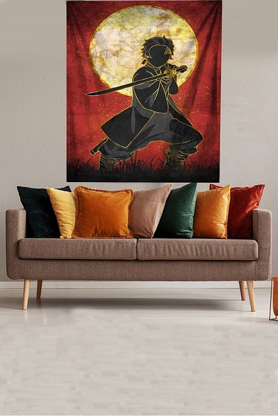 on the clouds Samurai Fighter Fighting Master Stain Resistant Velvet Fabric Wall Cloth Wall Carpet Tapestry