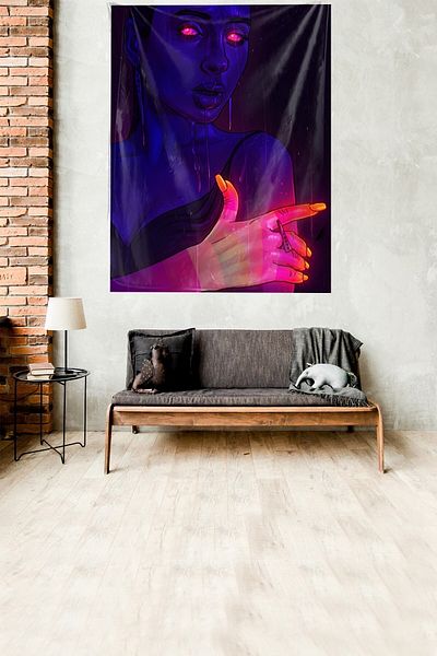 on the clouds Women with Light Eyes Transformation Themed Stain Resistant Velvet Fabric Wall Cloth Wall Carpet Tapestry