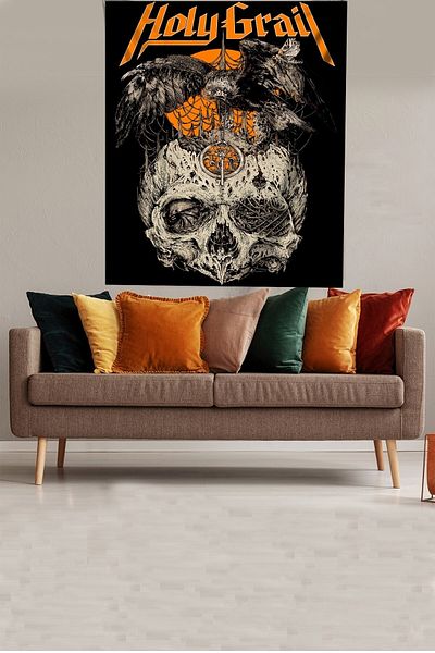 on the clouds Skull Themed Holy Grail Velvet Tapestry - Stain Resistant Wall Cover and Carpet