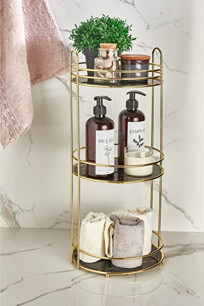KURT HOME Yuvarlak Sunumluk Üç Katlı 60 Cm Gold Kaplama Ni22snm002
