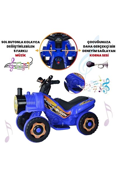 UJ Toys Müzikli Ve Led Işıklı Akülü Atv 6v Buddy Mavi
