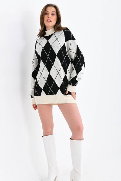 VOLT CLOTHİNG Women's Diamond Patterned Oversize Sweater