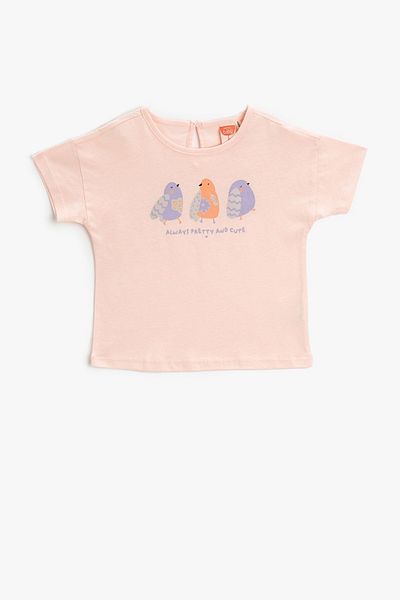 Koton Tricou cu mânecă scurtă cu imprimeu păsări pentru fetiță, cu decolteu, 3smg10103ak