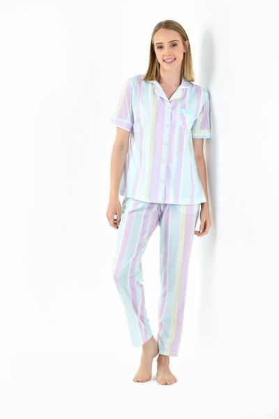 Yeniİnci Prugasto Košulja kragna Ženska pidžama set