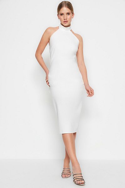 Trendyol Collection Ecru Tailliertes, gefüttertes, gewebtes Hochzeits-/Hochzeits-Elegantes Abendkleid TPRSS23EL00457