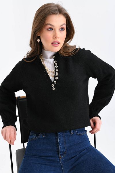 VOLT CLOTHİNG Gestreifter Strickpullover mit Rollkragen und geknöpftem Kragen für Damen