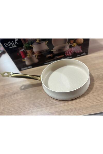 Granit Büyük Tava 26 Cm 3 Litre Krem-gold Derin Pilav Karnıyarık Tavası Yanma...
