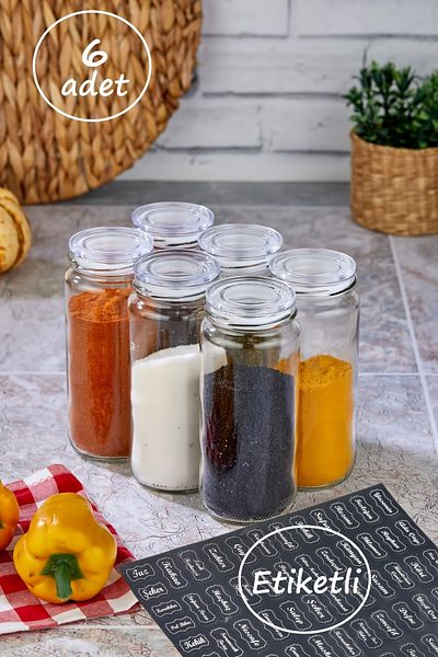 FBZhome 6-Piece Large Size Glass Jar Storage Container Spice Jar Set Super Set 500 Ml (With Label Gift)