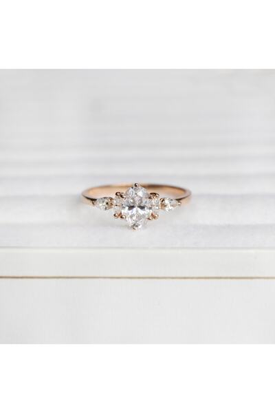 INZA mücevherat Vintage Özel Tasarım Oval Beyaz Topaz & Pırlanta Yüzük