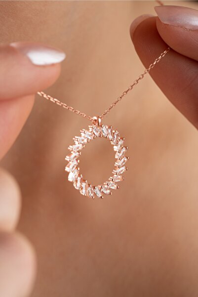 Nereze 925 Ayar Gümüş Mekik Taşlı Rose Daire Tasarım Kolye