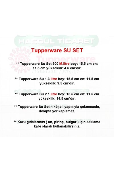 Tupperware Su Çini 3'lü 500-1.3-2.1 Lt Mavi Sıkı Kapaklı Saklama Kabı