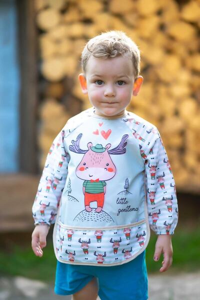 PİLEKİ BABY مريلة مقاومة للسوائل من الألياف الدقيقة، مريلة طويلة الأكمام للأط...