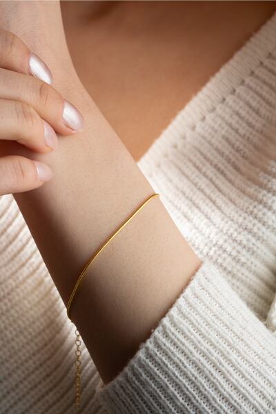 Nereze 925 Ayar Gümüş Gold Kaplama Italyan Sade Zincir Bileklik