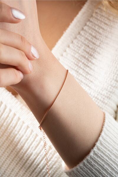 Nereze 925 Ayar Gümüş Rose Kaplama Italyan Sade Zincir Bileklik