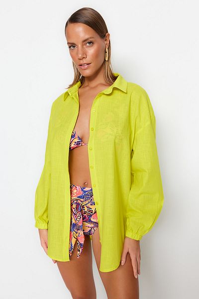 Trendyol Collection Olajzöld szőtt léggömb ujjú 100% pamut ing TBESS23GO00015
