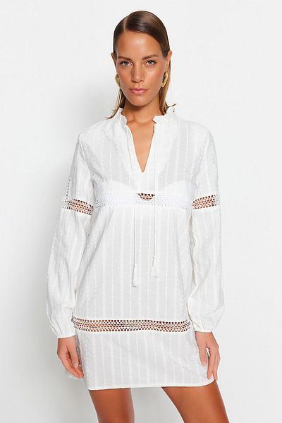 Trendyol Collection Λευκό Μίνι υφαντό φόρεμα παραλίας TBESS23EL00251