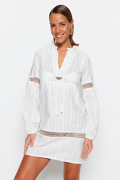 Trendyol Collection White Mini Woven Tassels Beach Dress Tbess23El00251