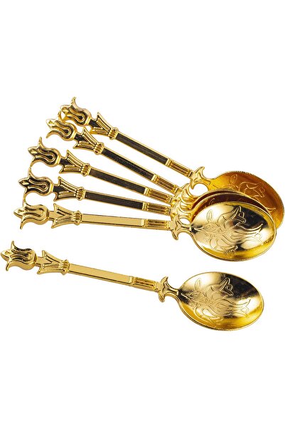 Sena Dekoratif Lale Desenli Altın Renk 6 Adet Kaşık 10.5cm