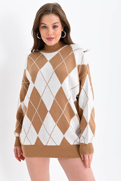VOLT CLOTHİNG Women's Diamond Patterned Oversize Sweater