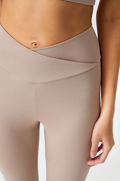 LOS OJOS Beigefarbener Strumpfhosen-Umschlag mit überkreuzter Taille und detailliertem Ausschnitt