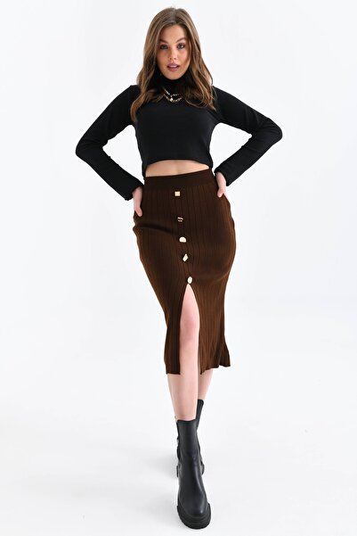 VOLT CLOTHİNG Women's Buttoned Knitted Skirt