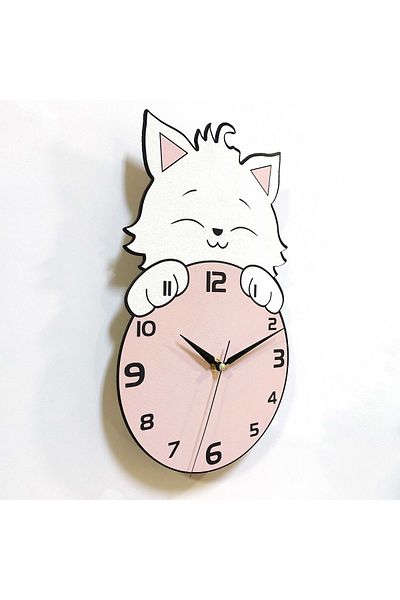 CajuArt Cute Cat Looking Back Clock Children's Room Wall Clock