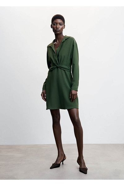 MANGO Woman Knot Detailed Shirt Dress
