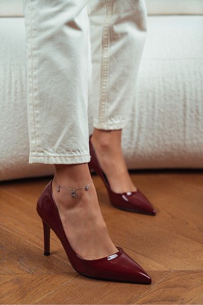 NİŞANTAŞI SHOES Melody Damen-Stiletto aus burgunderrotem Lackleder mit spitzer Zehenpartie