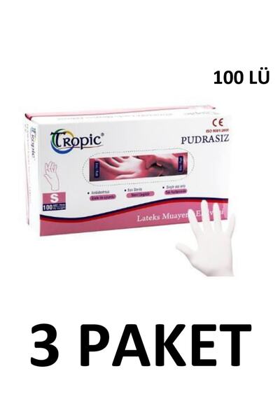 Tropic 3 Paket Pudrasız S Beden Muayene Eldiveni 100 Lü