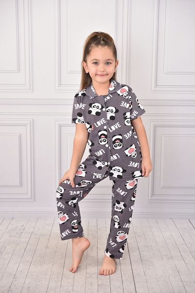 Burki Smoked Panda Love Patterned Short Sleeve Shirt Set