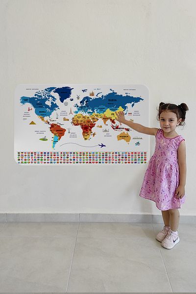 lilafil World Map Detailed Atlas Sticker with Country Flag - Educational and Decorative 3857XL