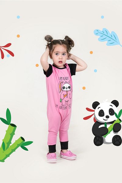Baokids بذلة قطنية ممشطة مزينة بالباندا