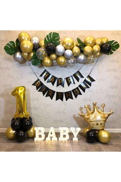 Bkmc Πολυτελές σετ γενεθλίων King Crown 1 έτους Happy Birthday and Happy Birt...