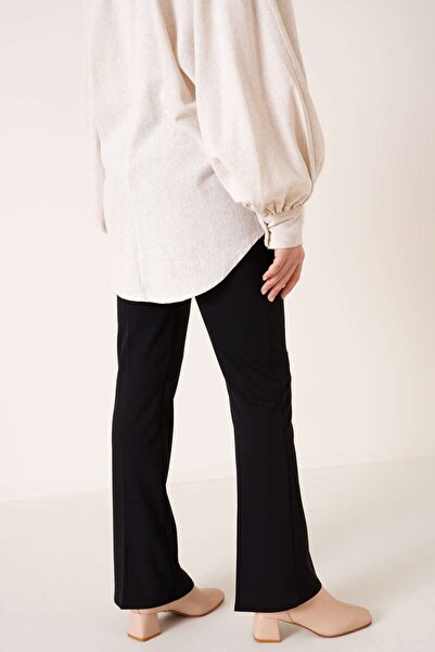 Genel Markalar Ispanyol Paça Beli Lastikli Pantolon siyah renk