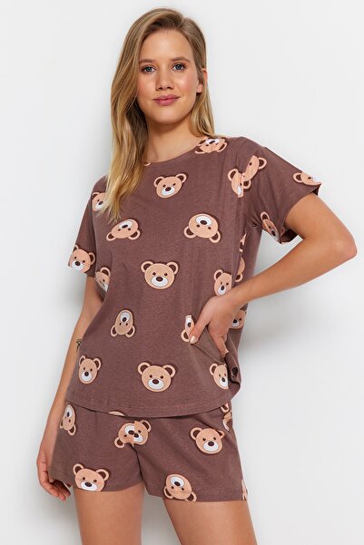 Trendyol Collection Pajama Set - Brown - Graphic