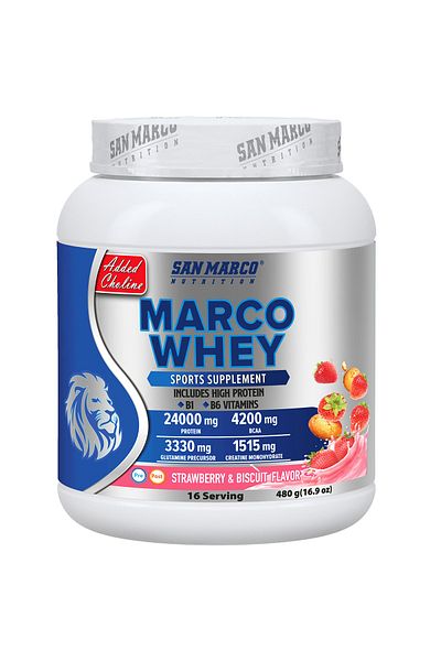 SANMARCO NUTRITION Marco Whey Protein Powder Strawberry & Biscuit Flavored 480 gr